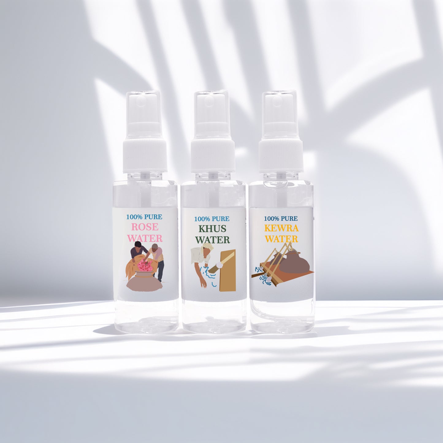 Rose, Kewra & Khus Water Spray Bundle (50ml Each)