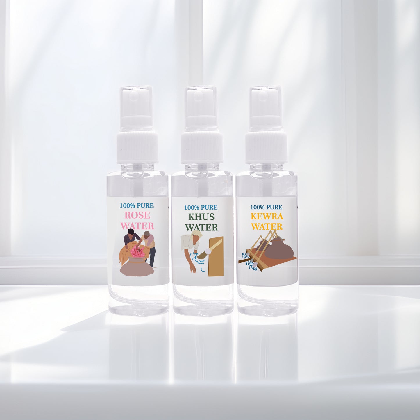 Rose, Kewra & Khus Water Spray Bundle (50ml Each)