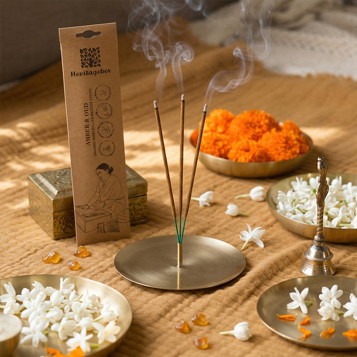 Amber & Oudh Handrolled Natural Incense Sticks Pack of 60