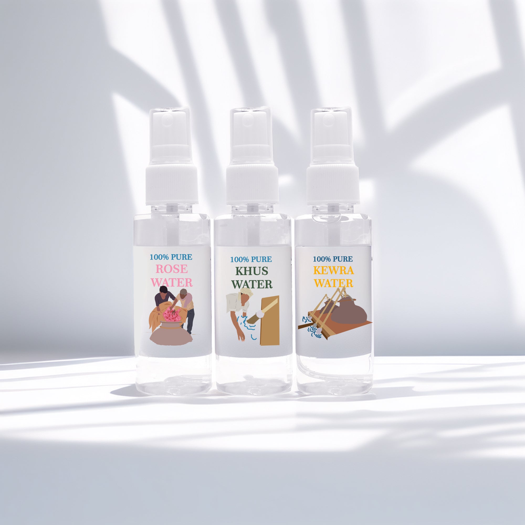 Rose, Kewra & Khus Water Spray Bundle (50ml Each)