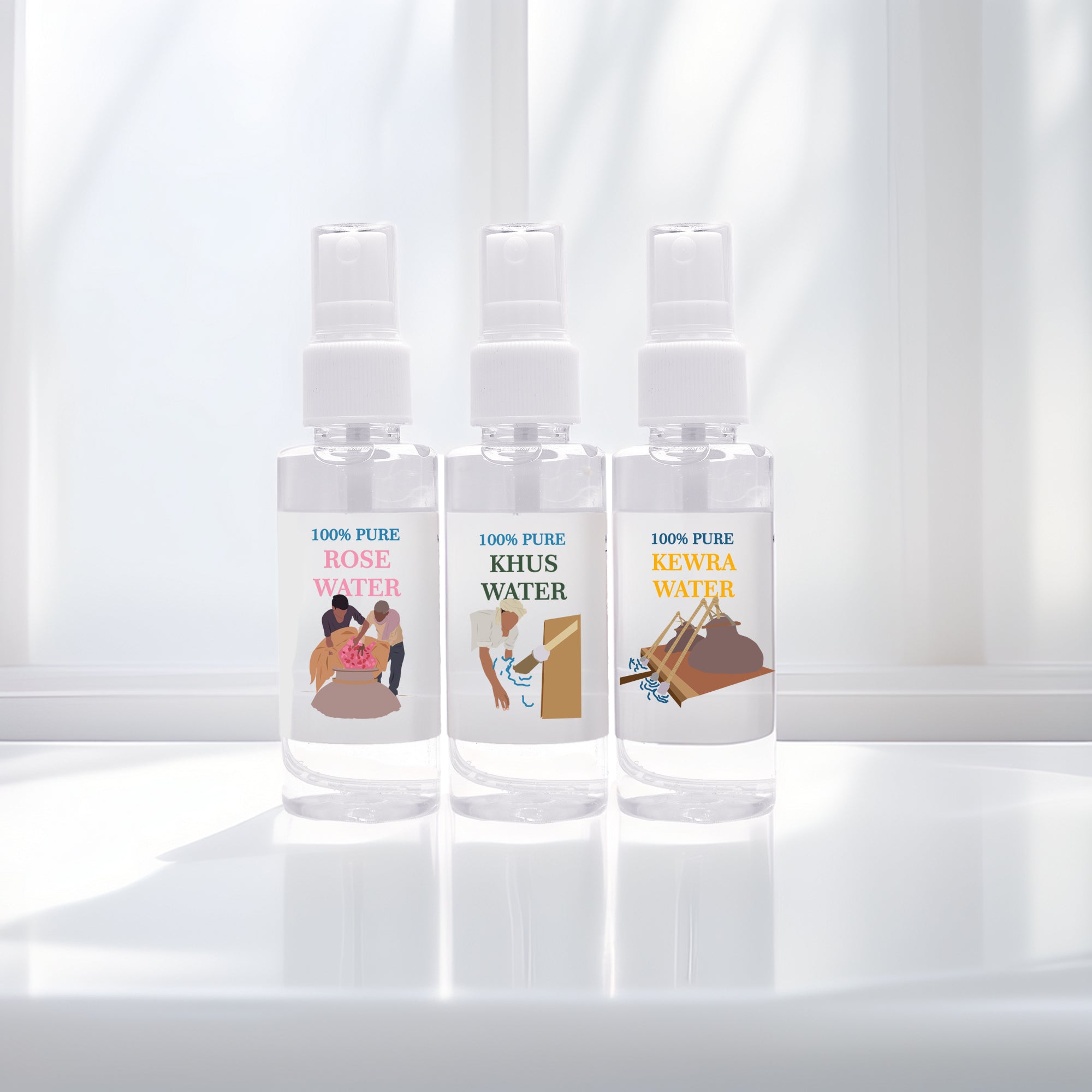 Rose, Kewra & Khus Water Spray Bundle (50ml Each)