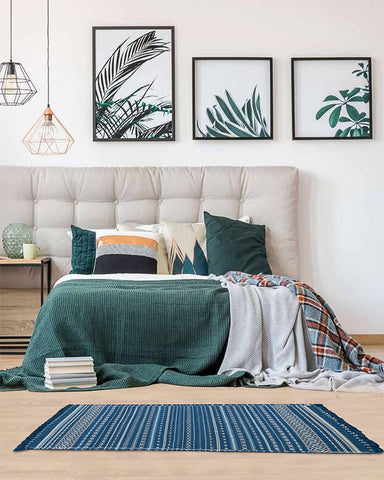 Deepblue handwoven rug is one of the options for living room rugs by HeritageBox india.
