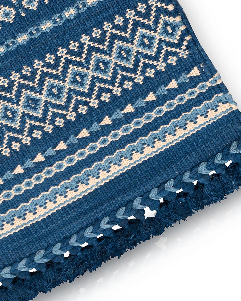 Deepblue handwoven rug is one of the options for living room rugs by HeritageBox india
