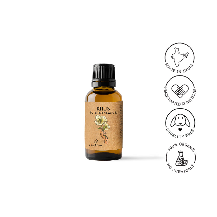 vetiver (khus) essential oil for aromatherapy massage by HeritageBox india.