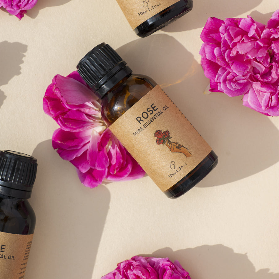 rose essential oil for aromatherapy massage by HeritageBox india.