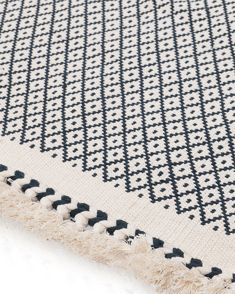 White & Blue Handwoven Rug is one among many  options for living room rugs by HeritageBox india