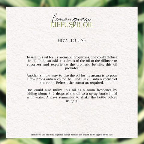 How to use Lemongrass Aromatherapy Diffuser Oil for Air Diffuser by Heritagebox India